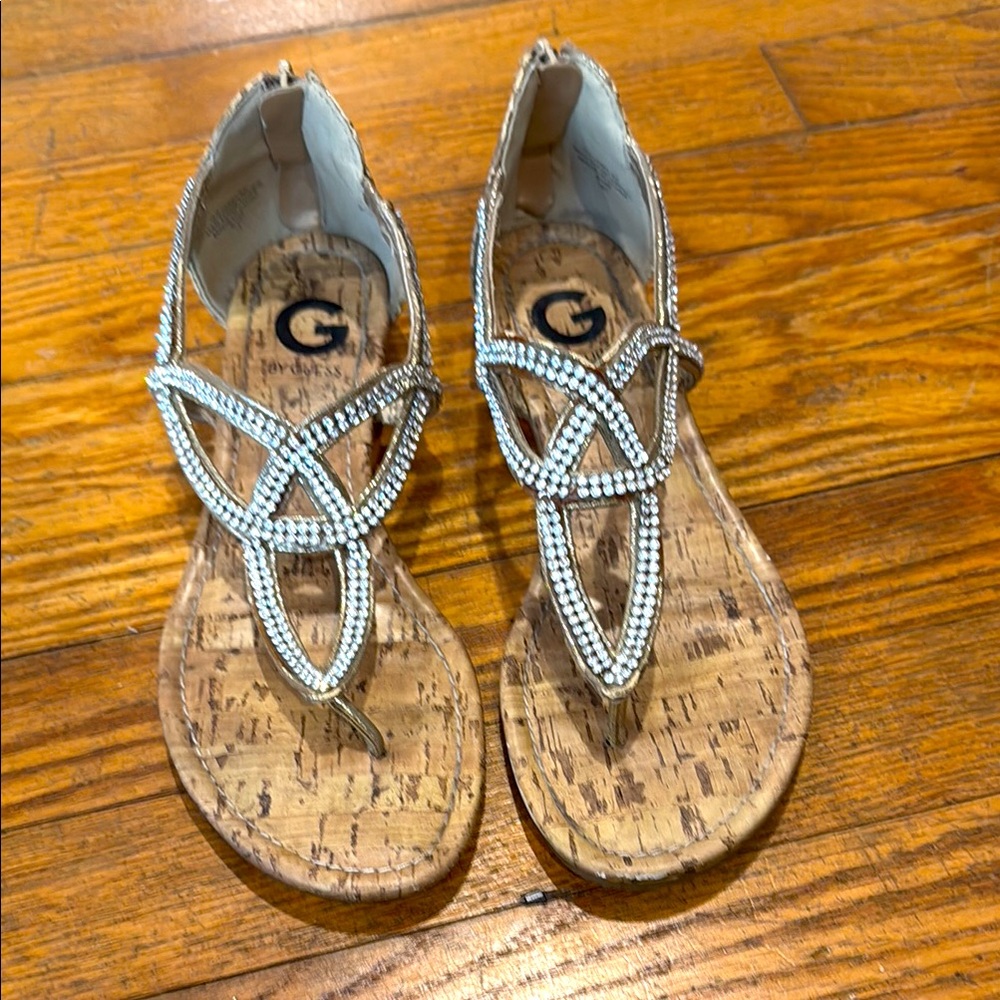 G by Guess Rhinestone Sandals Strappy T-Strap Design